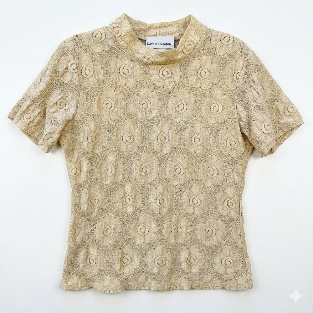 Vtg Floral Sheer Stretch Lace Mock Neck Layering Top Bridal Festival Coquette - Picture 3 of 10